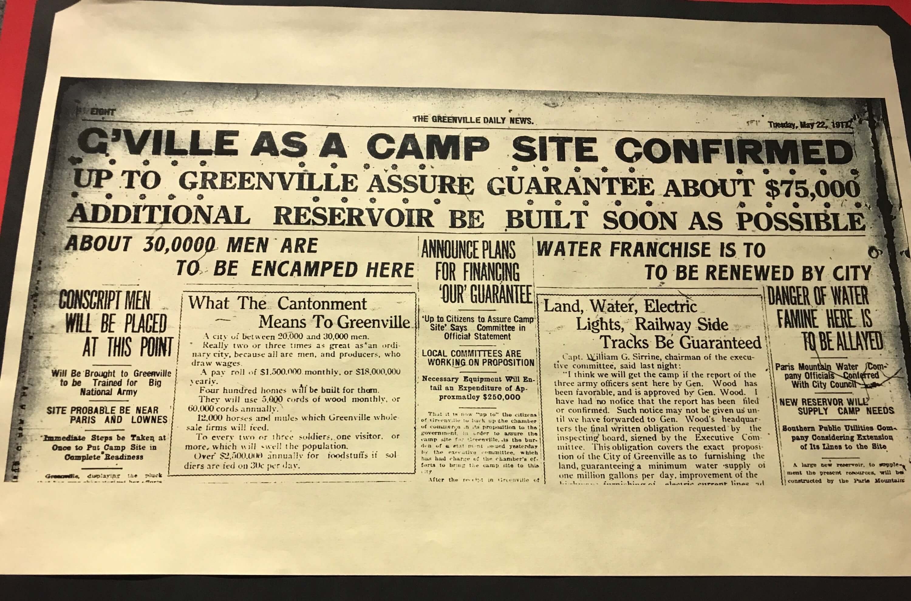 Greenville as camp site in news
